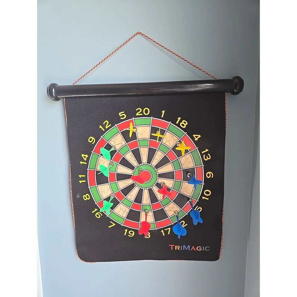 Magnetic Cloth Dart Board 2 Sided Rope‎ Wall Hanger 12 Magnet Darts